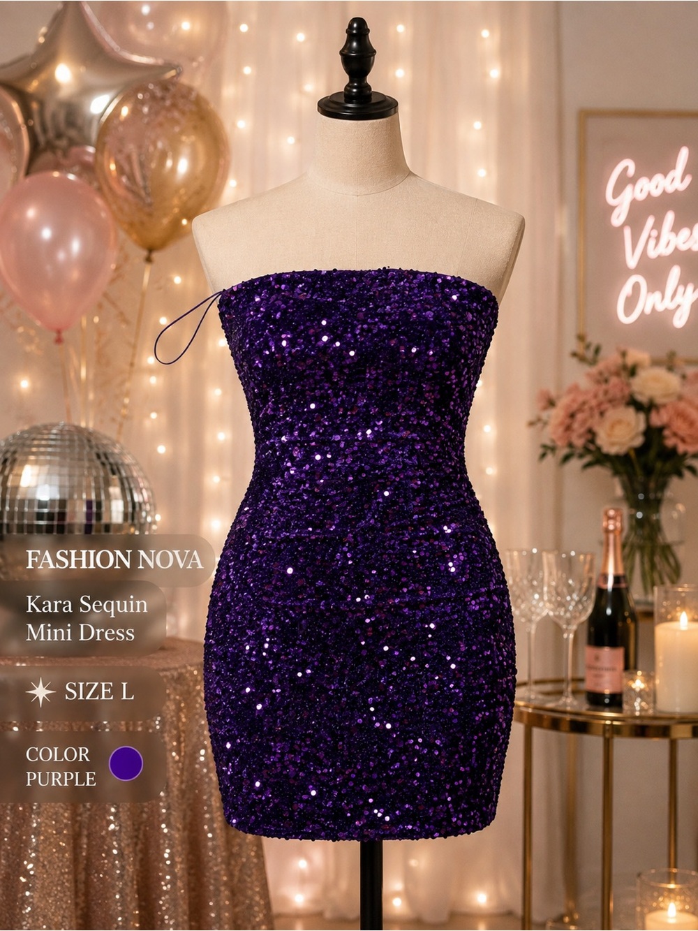 Kara Sequin Mini Dress - Purple